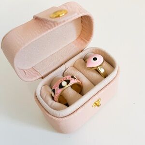 Brand New Gift-Ready Pink & Gold Evil Eye Adjustable Ring Set +Blush Jewelry Box